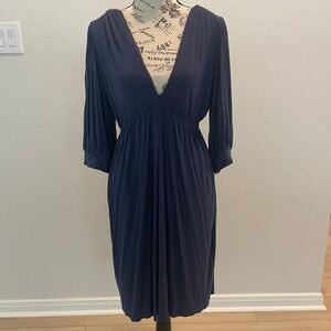Fei‎ Womens Blue 3/4 Sleeve V-Neck Elastic Waist Casual Dress Size M Medium